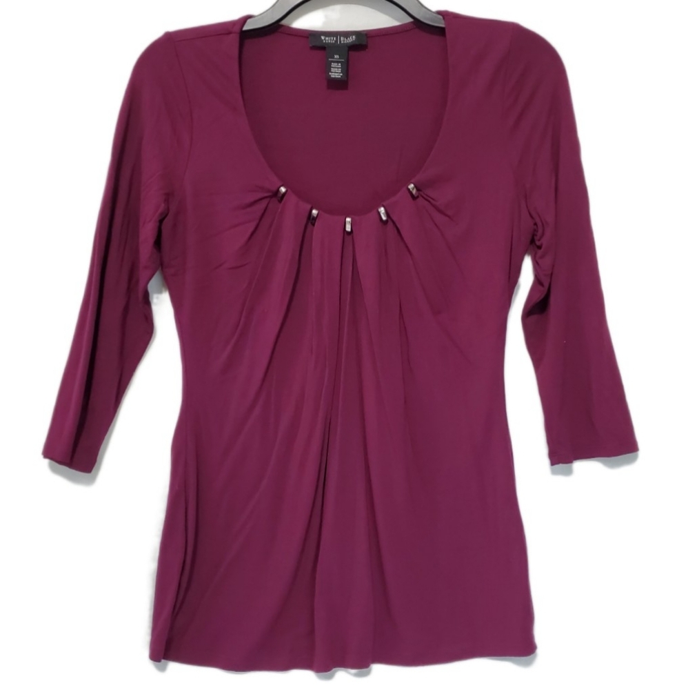 White House Black Market Burgundy Quarter Sleeve Blouse NWOT Size X Small